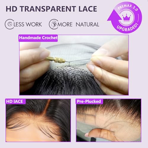 30 Inch 13x6 Lace Front Wigs Human Hair 200 Density Body Wave Lace Front Wigs Human Hair HD Lace Wigs for Women Pre Plucked Frontal Natural Black