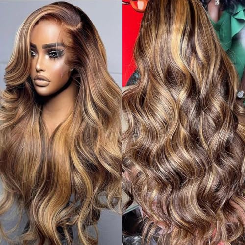 360 Lace Front Wigs Human Hair Full Lace Human hair Wigs Ombre Lace Frontal 180 Density 4/27 Colored Honey Blonde 360 HD Transparent Wigs for Black Women (22 Inch)