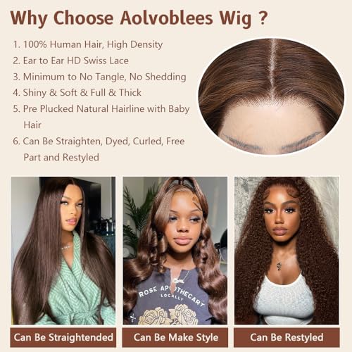 24 Inch Chocolate Brown 13x4 HD Lace Front Wigs Human Hair Body Wave Frontal Glueless Brown Wigs Human Hair Pre Plucked Colored Wigs with Baby Hair for Black Women 250 Density