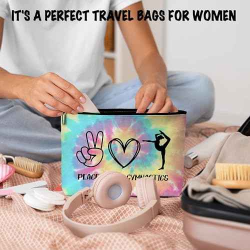 ONDTOM Peace Love Gymnastics Makeup Bags for Teens, Girls Gymnastics Gifts for Players Kids Friends, Gymnastics Stuff Accessories-B53