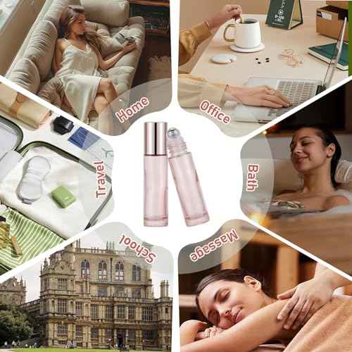 8 Pack 10mL(1/3 oz) Glass Roller Bottles for Essential Oils & Perfume, Rose Gold Roll On Vials with 2 Funnels, Travel Refillable Leak Proof Rollerball Applicator, DIY Craft Pretty Containers