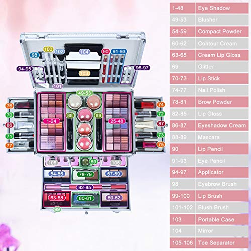 All-in-One Makeup Kit Gift Set Women Full Set Carry All Professional Make up Kit With Makeup Bag Lipgloss Lipstick Concealer Blush Foundation Face Powder Eyeshadow Palette Cosmetic Palette #10