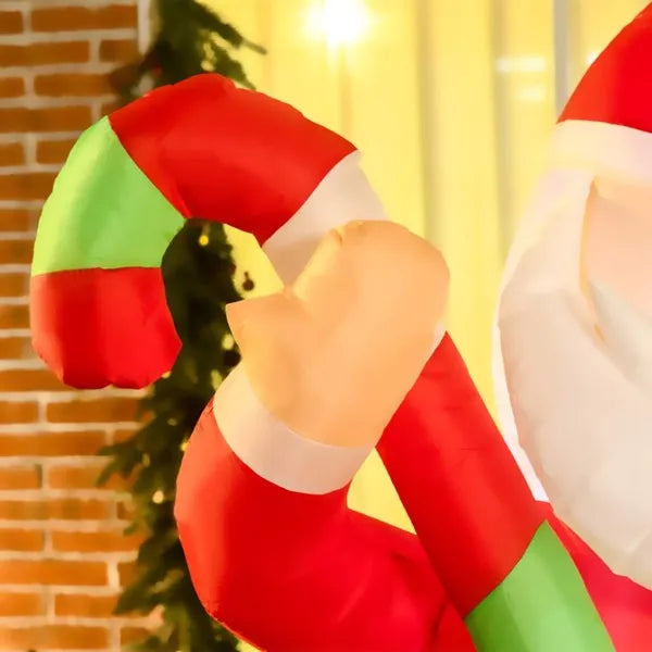 Inflatable Santa Claus Decoration with Candy Cane - 6 ft