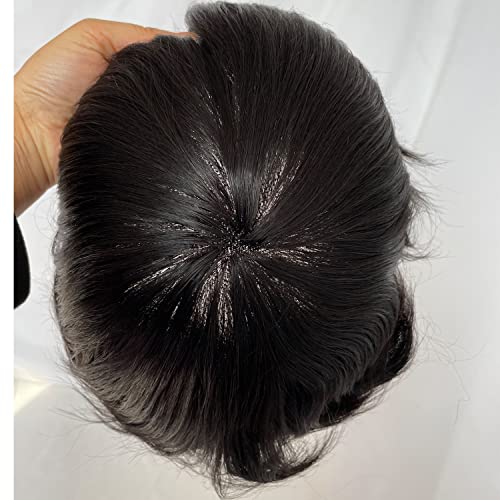 Men's Hairpiece European Human Hair Toupee 10x8inch HD Swiss Lace Super Thin Skin Back Hair Replacement Wig Natural Black Color