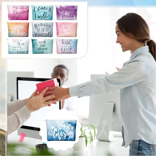 40 Pcs Employee Appreciation Gifts Inspirational Canvas Makeup Bags Compact Mirrors Bulk Cosmetic Bags Portable Mirror Thank You Gifts for Women Christmas Nurse Practitioner (Motivation)