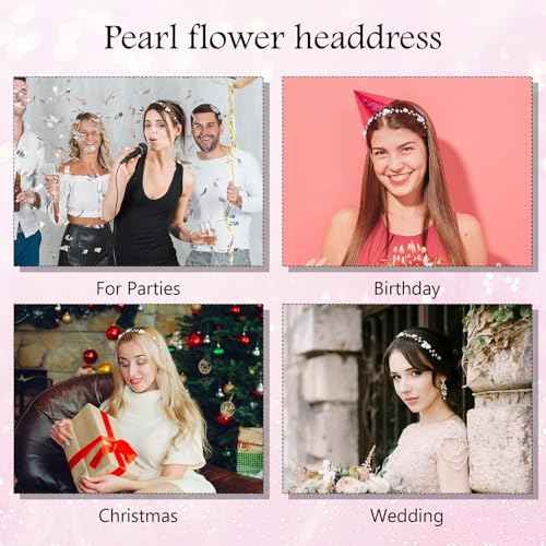Flower Girl Headpiece Flower Crown for Girls White Wedding Headband Pearl Flower Girl Hair Accessory for Birthday Party First Communion