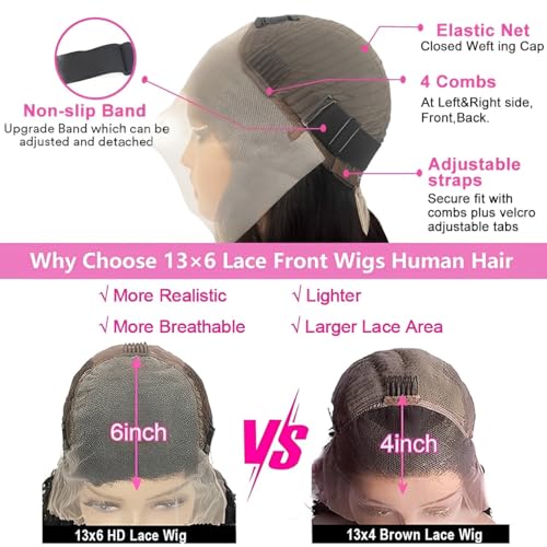 20 Inch 13x6 Deep Wave Lace Front Wigs Human Hair 200 Density 13x6 HD Lace Front Wigs Human Hair Pre Plucked Deep Curly Glueless Wig 100% Virgin Human Hair Lace Front Wigs for Women