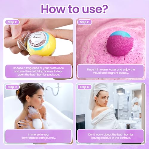 Bath Bombs for Women, 12 Pack Handmade Bubble Shower Bombs Set, Shea Butter & Individually Wrapped, Present Idea for Her/Him, Wife, Mom Women