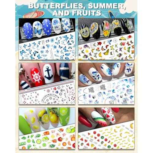 30 Sheets All Holiday Nail Art Stickers, Variety Pack Seasonal Nail Decals, Self-Adhesive Colorful Design for Daisy Flowers Butterflies Star Halloween Christmas