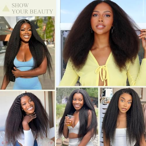 Kinky Straight Human Hair Bundles Yaki straight 3 Bundles Human Hair For Black Women Natural Black 14 16 18 Inch Kinky Straight Bundles