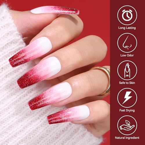 Makartt Christmas Red Glitter Gel Nail Polish - 15ml Sparkle Shimmer Soak Off UV Gel for Nail Art, Winter Manicure, New Year Shades, DIY Salon Gift for Women