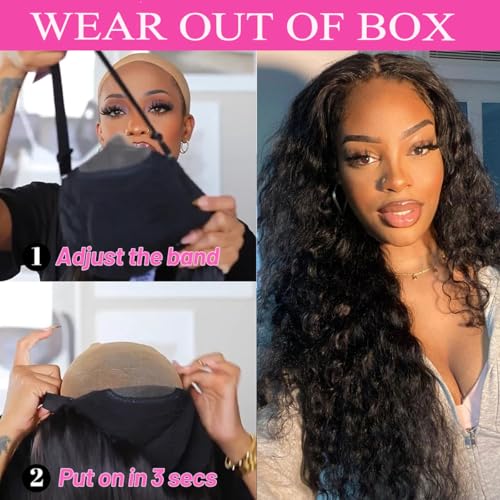 6x4 Deep Wave Lace Front Wigs Human Hair 180% Density Glueless Wigs Human Hair Pre Plucked Cut 6x4 Deep Wave Closure Wig Pre Cut Wigs Human Hair Curly Glueless Wig 24 Inch