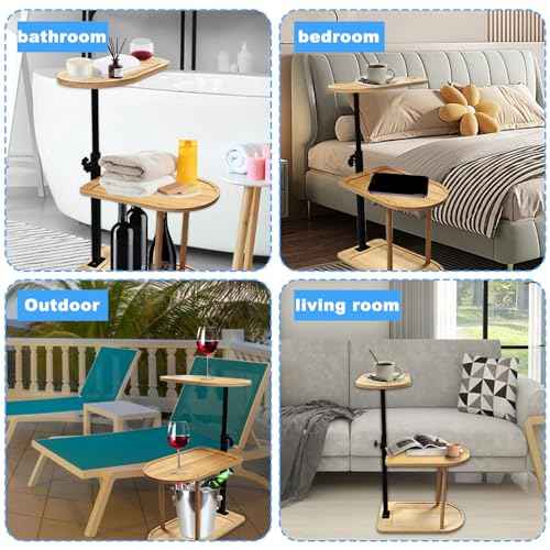 3 Layer Bath Tub Tray Table Liftable Freestanding Bamboo Bath Tray Caddy for Tub Against Wall Shelf Bathroom Organizer Shelf for Luxury Spa, Home Spa Bathtub Accessories