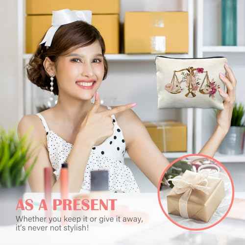 Lawyers Gift Makeup Bag for Women, Attorney Gifts for Women, Judge Gifts Cosmetic Bag for Purse, Pink Floral Balance Makeup Zipper Pouch