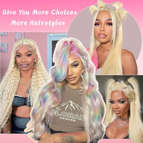 613 13x6 Lace Front Wig Human Hair 200 Density Blonde Wig Human Hair Body Wave 13X6 HD Transparent Lace Front 613 Lace Frontal Glueless Wigs Pre Plucked for Women 22 Inch