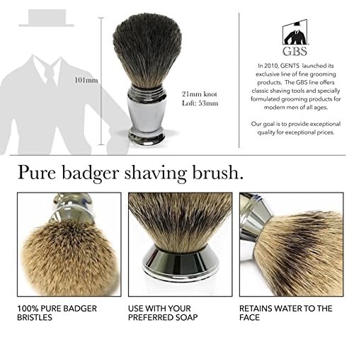 G.B.S Stylish Shaving Kit- For Men¡¯s Beard Traditional 42C Safety Razor, Badger Shaving Brush, Stainless Brush & Razor Stand, Chrome Bowl, 3 Pack of Natural Shaving Soaps + 25 DE Razor Blades