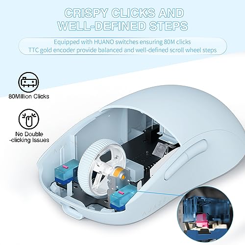 AJAZZ AJ199 Wireless Gaming Mouse,59G Ultra Lightwieght-Huanuo Micro Switch-26K PAW3395 Sensor-40Hrs Battery Life-2.4G/USB-C Mouse Gaming -Wireless Computer Mouse 6 Programmable Buttons,100% PTFE Feet