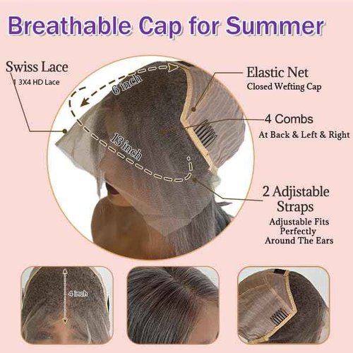 Belaved Bob Lace Front Wigs Human Hair Grey Salt & Pepper 12 Inch Ombre Silky Straight Balck Mix Grey Short Bob 13x4 HD Lace Frontal 180% Density Pre Plucked Bleached Knots Glueless