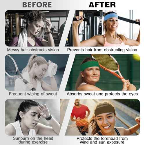 10 PCS Headbands for Women - Fashion Non Slip Cotton Headbands for Women and Men Perfect for Sports and Outdoor Activities in Summer,Including Running, Yoga, Cycling, Gym Workouts