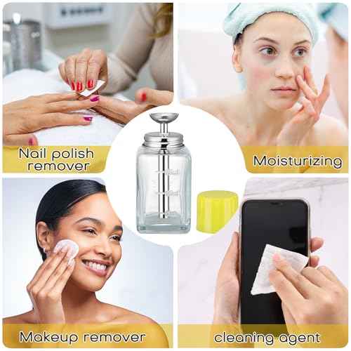 Noverlife 6Oz / 180ml Glass Push Down Pump Dispenser with Cover, Acetone Pump Dispenser Alcohol Dispenser Push Down, Nail Polish Remover Dispenser Bottle Push Down Hand Pumping Press Container