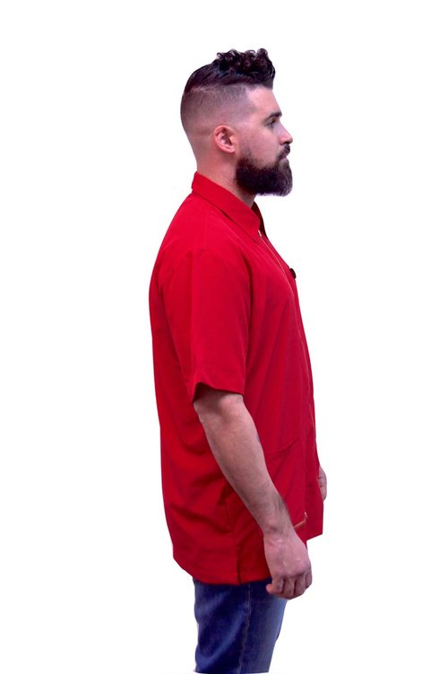 King Midas Barber Jacket Hair Cutting Barber Smock (3X, Red)