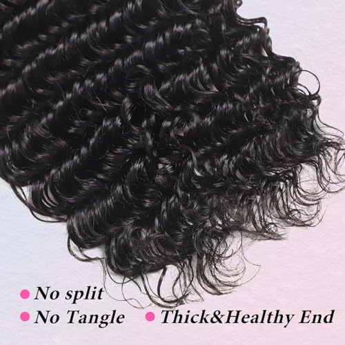 Brazilian Human Hair Deep Wave 12A Grade 100% Unprocessed Virgin Remy Deep Curly Wave Extensions Human Hair Bundles 16 18 20 lnch Double Weft Deep Curly Weave 3 Pcs Natural Black