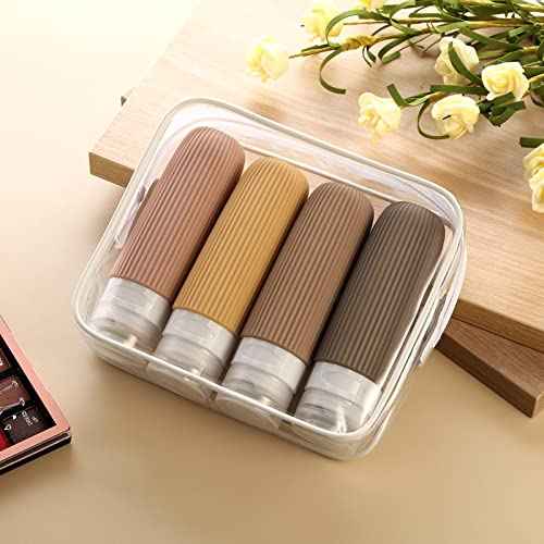 Travel Bottles for Toiletries, Tsa Approved 3oz Portable Travel Bottles, BPA Free Leak Proof Squeezable Silicone Travel Size Containers, Travel Accessories with Clear Toiletry Bag (4 Pack)
