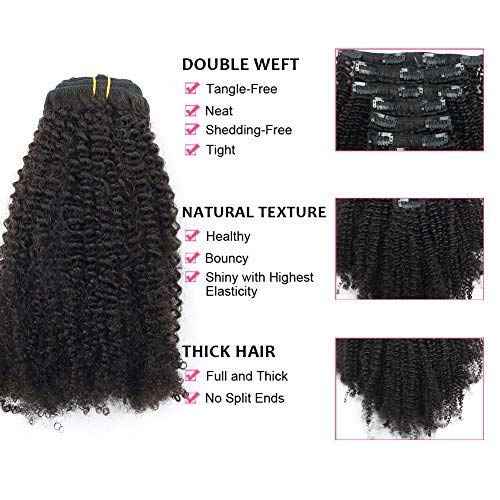 ABH AMAZINGBEAUTY HAIR Afro Coily Clip in Hair Extensions Real Human Hair 4B and 4C Double Wefts Remy Coily Clip ins for African Americans 120 Grams 7pcs 17 Clips, #1B Natural Black 18 Inch