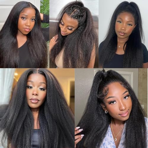 Kinky Straight Bundles Yaki Straight Bundles Human Hair 16 18 20 inch 12A 100% Unprocessed Virgin Full and Thick 3 Bundles, Silky Soft, No Shedding, No Smell, No Tangle