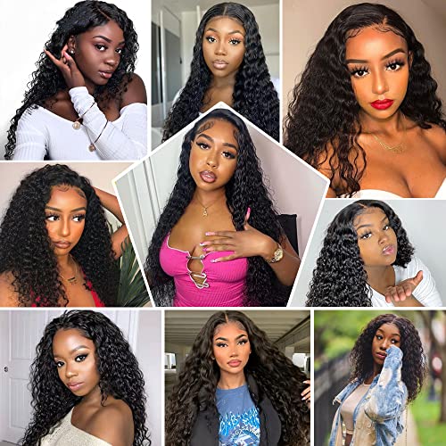Deep Wave Lace Front Wigs Human Hair Pre Plucked 13x4 Lace Frontal Wigs For Women With Baby Hair 180% Density Wet and Wavy Transparent Brazilian Human Hair Wig Pre plucked Hair Natural Color 24Inch