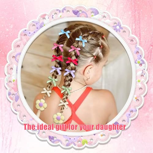 48 Pcs Toddler Hair Ties for Girls, Baby Hair Bows Cute Flower Hair Ties Colorful Elastics Scrunchies,Bow Hair Clips Y2K Snap Hair clips,Seamless Ponytail Holders, Little Girls Hair Accessories