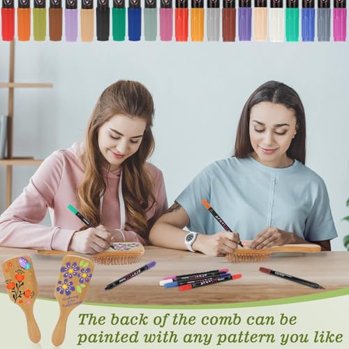 16 PCS Bamboo Hair Brush for Hair Growth Natural Bamboo Paddle Hairbrush with 12 Multicolor Pens Massaging Scalp Brush for Women Men Detangling Curly Thick Wavy Hair DIY Gift for Crafts