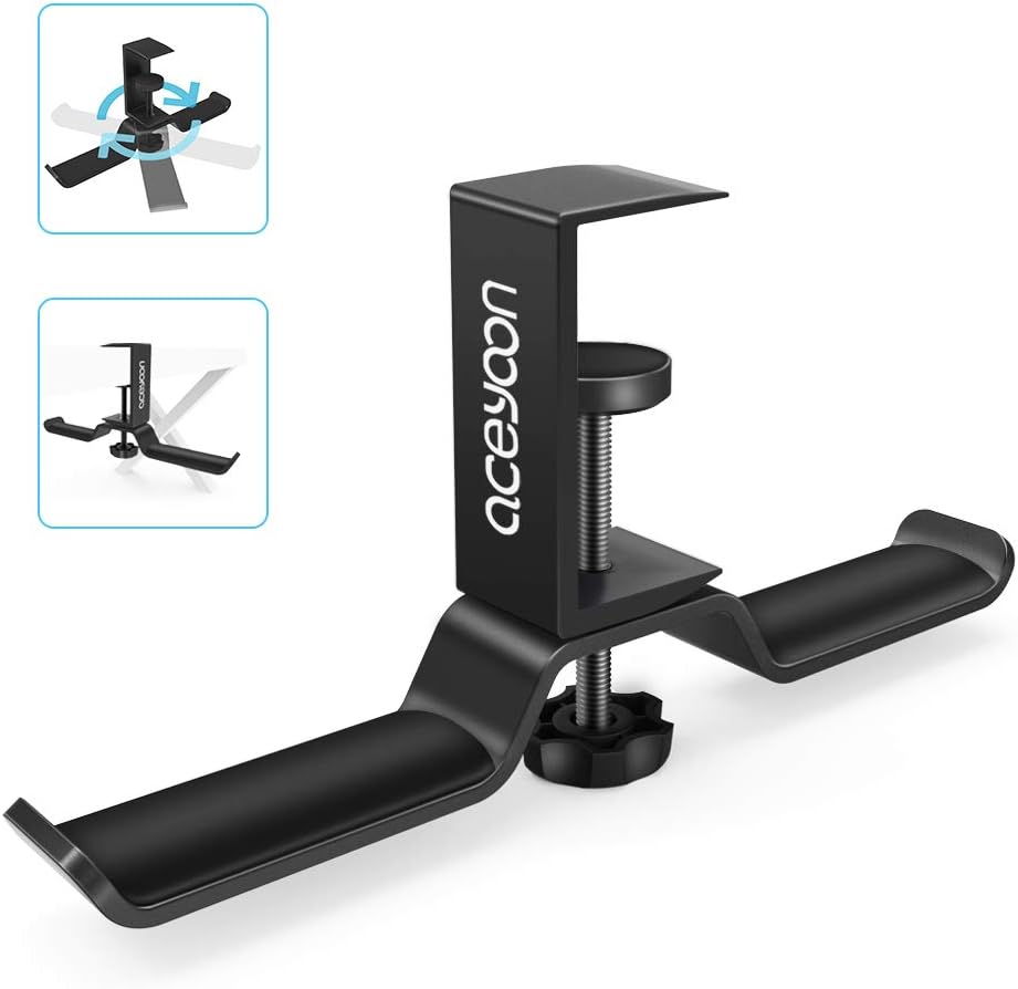 aceyoon Under Desk Headphone Hanger, Aluminum Headphone Stand,Headset Holder Space-Saving for Bag/Backpack/Gaming Headphone, Black