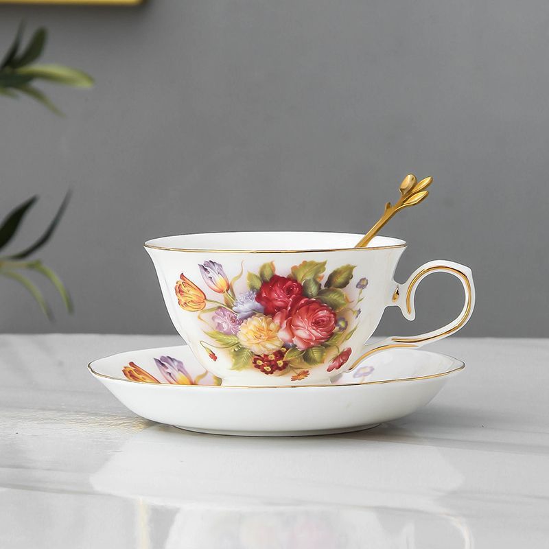 Luxury European-Style Coffee Cup & Tea Set with Gold Spoon - Multiple Colors