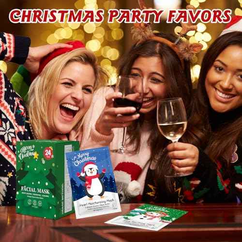 24 Pack Christmas Facial Masks for Stocking Stuffers, Hydrating Sheet Face Masks Skincare, Bulk Facial Masks Set for Women Skin Care, Christmas Gifts for Women