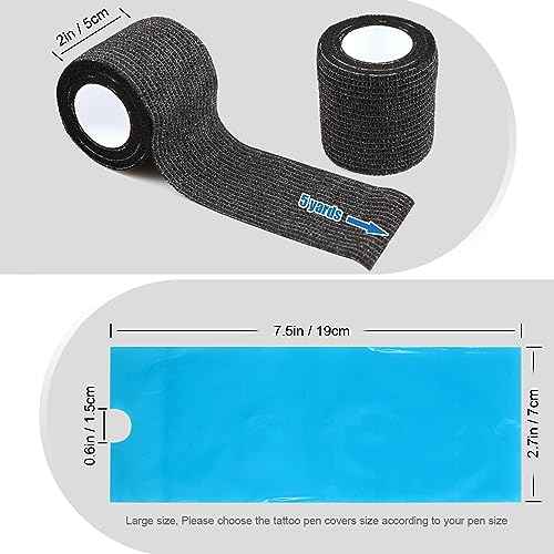 Pen Machine Covers and Grip Tapes 200pcs Tattoo Machine Covers with 4pcs Grip Wrap Cover 7.5 x 2.7" Tattoo Pen Sleeves Self adhesive Tape Tattoo Pen Bags Tattoo Supplies