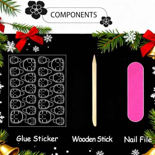 24Pcs Christmas Press on Nails Medium Almond Fake Nails with Snowman Snowflake Design Stick on Nails Bling Glitter False Nail Artificial Acrylic Glue On Nail for Women Nail Art Decoration