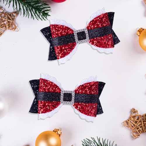 Sparkly Christmas Hair Bows for Girls Glitter Sequin Hair Clips Cheer Bows Metal Alligator Hairpins Hair Accessory for Christmas Party XMAS Gifts, Red & Black