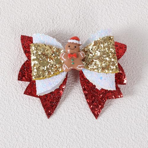 Glitter Christmas Hair Bows 3.5'' Girls Sparkly Cute Christmas Gingerbread Man Hair Clips Barrette Alligator Hairpins Kids Christmas Party Dress Decor Accessory Xmas Gift