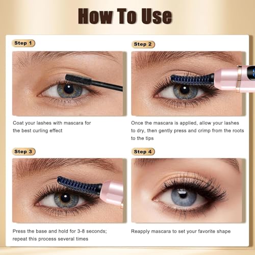 Heated Eyelash Curlers with Battery Indicator, Electric Eyelash Curler 3 Temperature Modes LED Display USB Rechargeable Makeup Tools, Heated Lash Curler Ideal Christmas Gift for Women (Pink)