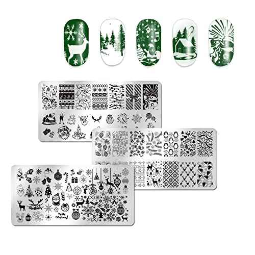 JERCLITY 6pcs Christmas Nail Stamping Plate Christmas Nail Stamping Plates for Nails Santa Claus Snowflake Elk Image Stamper Kit