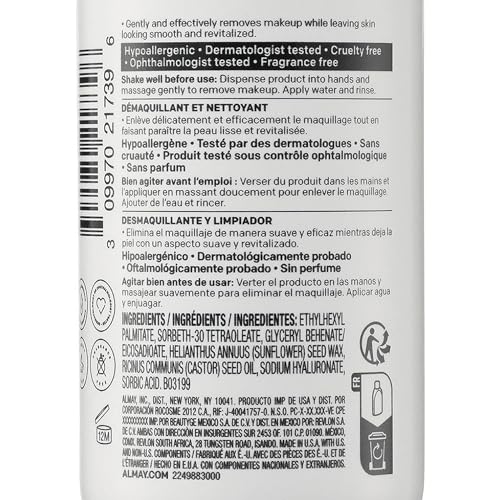 Almay Moisturizing Makeup Remover, Dermatologist Tested and Fragrance-Free, Hypoallergenic Cleanser, Removes Regular and Longwear Formulas, 4 Fl Oz (1 Pack)