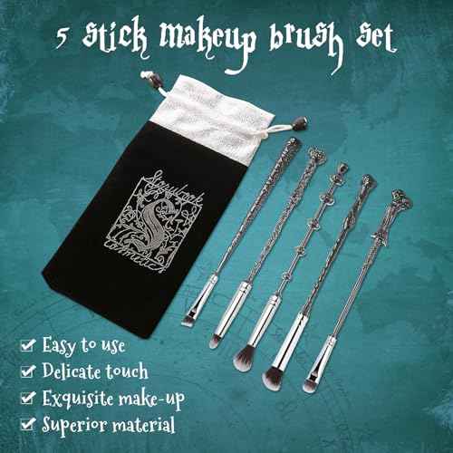 Wi-zard Wand Makeup Brushes Set, Potter Make Up Brush Set for Women Girls 5pcS£¬Best Harry Gifts for kids(Silver)