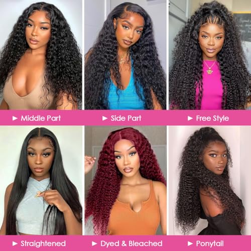 CYNOSURE 13x4 Lace Front Wigs Human Hair Pre Plucked 180% Density Brazilian Kinky Curly Frontal Wig with Baby 9A Natural Black for Women(16, Wigs)