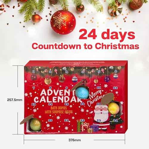 Advent Calendar 2025, 24 Piece Christmas Bath Bombs for Kids, 24 Days of Surprise Bath Bombs for Kids with Christmas Themed Jewelrys Inside