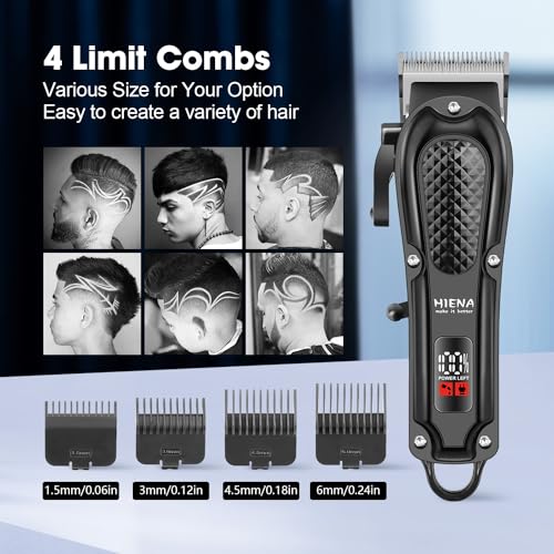 HIENA PRO Professional Hair Clippers for Men, Cordless&Corded Barber Clippers for Hair Cutting, Rechargeable Beard Trimmer, LED Display, Gifts for Men (Black)