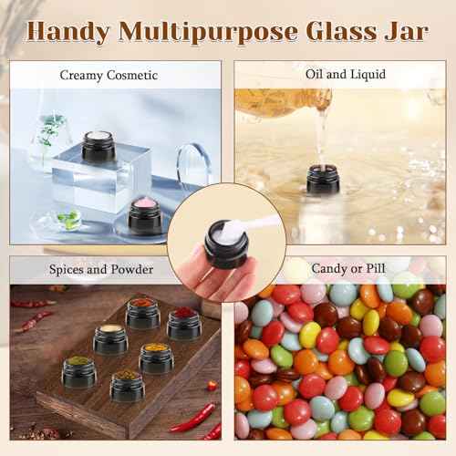 24 Pack 5g Amber Glass Cream Jars Round Cosmetic Vials Pot Refillable Makeup Bottle Containers with Lids&Inner Liners for Lotion Cream Ointments Lip Balm Eyeshadow Slime