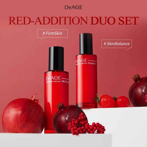 CHARMZONE DeAge Red Addition (New Version) Korean Skincare Set ā Anti-Aging Toner & Emulsion Duo (100ml / 3.38 fl.oz Each) with Red Wine, Pomegranate & Tomato for Hydration, Firming & Radiance
