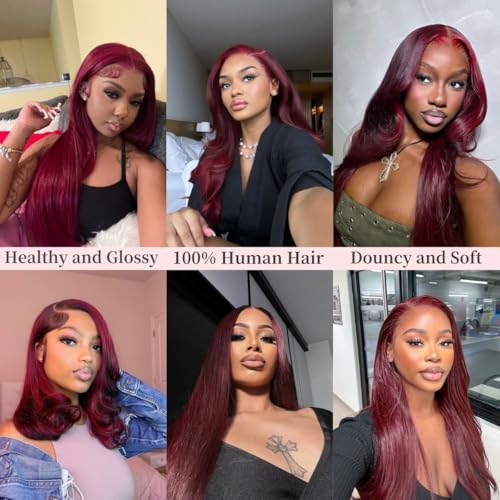 99j Burgundy human hair Straight Hair 10 12 14 with 10closure 8A Brazilian Virgin Hair 99j Burgundy Straight Hair Weaves Bundle Free Part Red Wine Color 100% Unprocessed Human Hair Weft Weaves