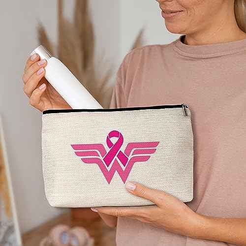 AWSICE Breast Cancer Awareness Makeup Bag Super hero Cancer Support Gift For Women Pink Ribbon Breast Cancer Survivor Gift For Women Patients Survivors-A16